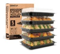 Zuvo Reusable Sandwich Platter Trays with Lids Pack of 5 Buffet Serving