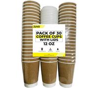 Zuvo Ripple Takeaway Paper Coffee Cups With Lids - 30 Cups, 12 Oz - Ideal For Tea, Coffee, Hot Water
