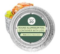 Zuvo Round Aluminium Containers - Pack of 20 Foil Flan Cases with Paper Lids - Foil Baking Trays, Silver