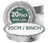Zuvo Round Foil Trays with Lids 20 Pack, Pie, Flan & Cheesecake Cases