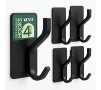 Zuvo Self Adhesive Hooks Black, 4 Pack - Heavy Duty Wall Hooks Hold up to 6kg - Waterproof No Drill Sticky Hooks for Bathroom, Kitchen, Door, Towel, Coat, Keys, Robes - Rustproof & Strong