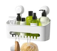 Zuvo Shower Caddy with Suction Cups - No Drill Bathroom Shelf for Shampoo and Toiletries, Rustproof Plastic Shower Organiser (White, Rectangle)