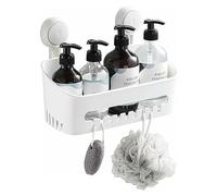 Zuvo Shower Caddy with Suction Cups - No Drill Bathroom Shelf for Shampoo and Toiletries, Rustproof Plastic Shower Organiser (White, Rectangle)