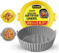 Zuvo Silicon Air Fryer Liners - Pack Of 2 - Round Reusable Airfryer Liners For Baking - 6.7 Inches - Ninja, Cosori & Tower