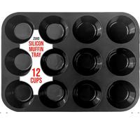 Zuvo Silicon Muffin Tray 12 Cups - Non Stick Black Baking Mold For Cupcakes And Brownies (23X31Cm) - Perfect Baking Tray