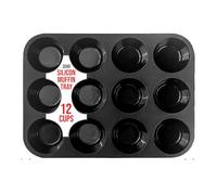Zuvo Silicon Muffin Tray 12 Cups - Non Stick Black Baking Mold for Cupcakes and Brownies (23x31cm) - Perfect Baking Tray