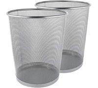 Zuvo Silver Round Metal Mesh Waste Paper Bin Lightweight Pack of 2 (Silver Round)