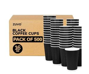 Zuvo Takeaway Coffee Cups - 16 OZ - Box of 500 Cups Ripple Takeaway Paper Coffee Cups Without Lids Bulk Disposable Cups Tripple Wall Heat Resistant Best for Hot Drinks