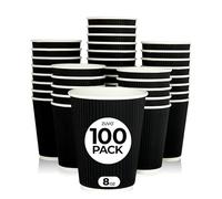 Zuvo Takeaway Coffee Cups 8 OZ - NO Lids - 100 Disposable Black Ripple Coffee Cups - Ideal for Takeaways