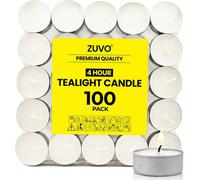 Zuvo Tea Light Candles 100 Pack 4 Hour Burn Unscented Cotton Wicks Clean Burning 3.8 X 1.3 Cm