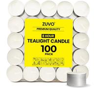 Zuvo Tea Light Candles 100 Pack 8 Hour Burn Unscented White 3.8Cm X 2.3Cm 23G Each