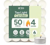 Zuvo Tea Light Candles 4 Hour Burn 50 Pack Unscented Tealights with Cotton Wick