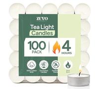 Zuvo Tea Lights 4 Hour Burn, Unscented White Tealight Candles, 100 Pack