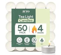 Zuvo Tea Lights 4 Hour Burn, Unscented White Tealight Candles, 50 Pack