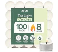Zuvo Tea Lights 8 Hour Burn, Unscented White Tealight Candles, 100 Pack
