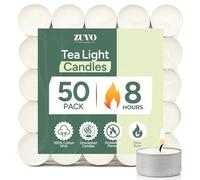 Zuvo Tea Lights 8 Hour Burn, Unscented White Tealight Candles, 50 Pack