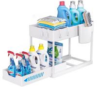 Zuvo Under Sink Storage Organizer White Heavy Duty Rack For Kitchen Bathroom Home And Office