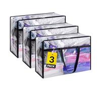 Zuvo Underbed Storage Bags for Bedding and Laundry(Pack of 3), Waterproof Clothes Storage with Reinforced Handles and Study Zip, (46x23x38 cm), Heavy Duty Moving Bags (3, XL)