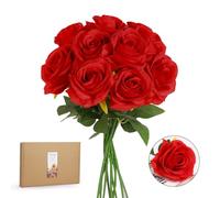 ZUVYRO 20PCs Realistic Red Roses Artificial Silk Flowers with Long Stems, Real Touch Fake Red Roses Bulk for Arrangement Wedding Party Home Table Decor, DIY Bouquet