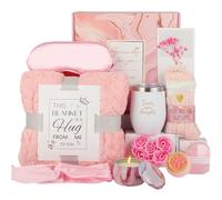 ZUVYRO Birthday Pamper Gifts Get Well Soon Set W/Luxury Blanket for Women Care Package, Basket for Mom Her Wife Friend Bestie (Pink)