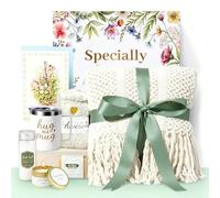ZUVYRO Self Care Gift Set with Blanket & Tumbler, White | Birthday Pamper Gifts, Get Well Soon Set, Insulated Stainless Steel Tumbler, Spa Gift Basket, For Mom Her Wife Friend Bestie