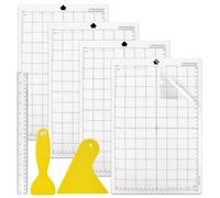 Zuxbolf Pack of 4 Cutting Mats for Silhouette Portrait Transparent Standard Grip Cutting Film Self-Adhesive Cutting Mat Replacement Cutting Mats with 2 Squeegees & Drawing Ruler for Silhouette Cameo