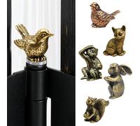 Zuxlwud 5 Set Magnetic Hinge Heads Decorative Topper- Brass Sparrow,Rabbit,Squirrel,Cat and Monke Magnetic Door Hinge Toppers Animal Lover Gift for Home Decor