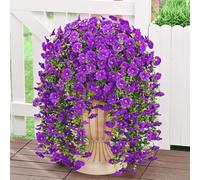 ZUXOLBIN 4PCS Artificial Hanging Flowers for Outdoor Fake Hanging Plants Spring Summer Decoration UV Resistant Faux Flowers Silk Purple Morning Glory Trailing Vines for Home Garden Yard (Purple)