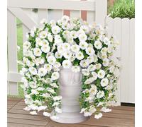 ZUXOLBIN Artificial Hanging Flowers for Outdoor Fake Hanging Plants Spring Summer Decoration 4PCS Faux Silk UV Resistant Morning Glory Trailing Vines for Home Porch Patio Balcony (white)
