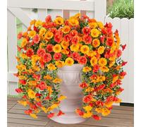 ZUXOLBIN Artificial Hanging Flowers for Outdoor Fake Hanging Plants Spring Summer Decoration 4PCS Faux Silk UV Resistant Morning Glory Trailing Vines for Home Porch Patio Balcony (Orange)
