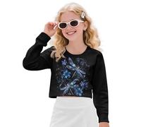 ZUXONGSY Dragonfly Floral Long Sleeve Girls Shirts for School Day Pullover Sweatshirts Graphic Vintage Kids Crewneck Sweatshirt Outdoor and Indoor for Girls 13-14 Years Old