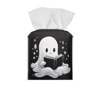 ZUXONGSY Leather Tissue Box Cover Ghost Tissue Holder for All Hallows' Eve Square Decorative Organizer Tissue Case Bottom Belt Office All Saints' Eve Countertop Box Holder