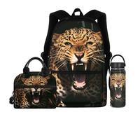 ZUXONGSY Leopard Backpack and Lunch Bag Set for Boys 3Rd Grade/4Th Grade Bookbag Lunch Box 8-10/10-12 Book Bag Lunchbox 18 OZ Water Bottle,Small