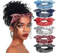 ZUYASEZ 6 Pcs Bow Headbands for Women Paisley Print Rabbit Ears Hair Bands Boho Stretchy Sweat Hair Bandanas Non Slip Sport Hair Warps Accessories