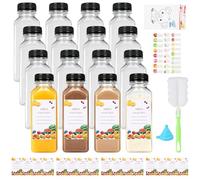ZUYIST 350ml Juice Bottles 16-Pack with Lids, Reusable Empty Clear Plastic Bottles with Stickers Funnel and Brush, Smoothie Drink Bottles for Water, Juice, Milk and Other Homemade Beverages