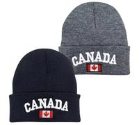 ZUYYON 2 Pcs Canada Maple Leaf Beanie Hats Embroidered Canada Flag Beanie Hat Canadian Themed Winter Warm Patriotic Knit Cap, Black, Grey, One size