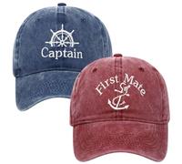 ZUYYON 2 Pcs Captain & First Mate Hat Set, Navy Blue, Wine Red, Unisex Adults, Nautical Casual Cap, Baseball Cap