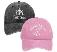 ZUYYON 2 Pcs Captain Hat and First Mate Hat Set Matching Skipper Boating Baseball Caps Nautical Marine Sailor Embroidered Hat, Black, Pink, One size