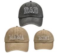 ZUYYON 3 Pcs Parent-Child Baseball Hats Adjustable Mama Dad Mini Daughter Son Embroidered Cap Matching Retro Family Hats, Black, Khaki, One size