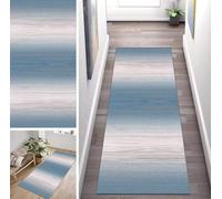 ZUZEKU Abstract Blue Grey Runner Hallway Kitchen Washable Non-Slip 70 x 300 cm Vintage Long Kitchen Rug Hallway Rug for Corridor Living Room Bedroom Sold by the Metre Adjustable