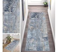 ZUZEKU Abstract Colourful Runner Hallway Kitchen Washable Non-Slip 60 x 180 cm Vintage Blue and Grey Long Kitchen Rug Hallway Rug for Corridor Living Room Bedroom Sold by the Metre Adjustable