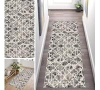 ZUZEKU Abstract Grey Runner Hallway Kitchen Washable Non-Slip 50 x 140 cm Vintage Morocco Kitchen Rug Hallway Rug for Corridor Living Room Bedroom Sold by the Metre Adjustable