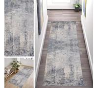 ZUZEKU Abstract Rug Runner Long Hallway Kitchen Non-Slip Washable Rug Mat 60 x 170 cm Vintage Grey and Blue Kitchen Rug Sold by the Metre Dining Room Bedroom Living Room Dirt Trapper Mat