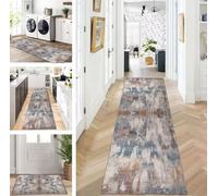 ZUZEKU Abstract Runner Hallway Kitchen Washable Non-Slip 40 x 180 cm Vintage Grey Blue Orange Long Kitchen Rug Hallway Rug for Corridor Living Room Bedroom Sold by the Metre Adjustable