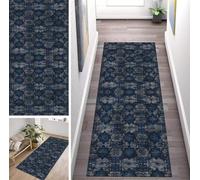 ZUZEKU Abstract Runner Hallway Kitchen Washable Non-Slip 60 x 150 cm Vintage Grey Blue Black Long Kitchen Rug Hallway Rug for Corridor Living Room Bedroom Sold by the Metre Adjustable