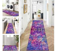 ZUZEKU Abstract Runner Hallway Kitchen Washable Non-Slip 60 x 500 cm Vintage Blue Purple Pink Long Kitchen Rug Hallway Rug for Corridor Living Room Bedroom Sold by the Metre Adjustable