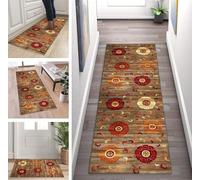 ZUZEKU Abstract Runner Hallway Kitchen Washable Non-Slip 70 x 150 cm Vintage Brown Orange Red Long Kitchen Rug Hallway Rug for Corridor Living Room Bedroom Sold by the Metre Adjustable