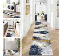 ZUZEKU Abstract Runner Hallway Kitchen Washable Non-Slip Corridor Rug Mats 120 x 120 cm Kitchen Rug Hallway Blue White Yellow Runner Bedroom Dining Room Polyester Carpet Runner Sold by the Metre