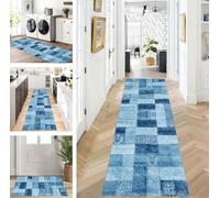 ZUZEKU Abstract Runner Hallway Kitchen Washable Non-Slip Corridor Rug Mats 120 x 300 cm Kitchen Rug Hallway Blue Runner Bedroom Dining Room Polyester Carpet Runner Sold by the Metre Adjustable