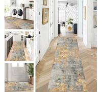ZUZEKU Abstract Runner Hallway Kitchen Washable Non-Slip Corridor Rug Mats 120 x 400 cm Kitchen Rug Hallway Grey Gold Runner Bedroom Dining Room Polyester Carpet Runner Sold by the Metre Adjustable